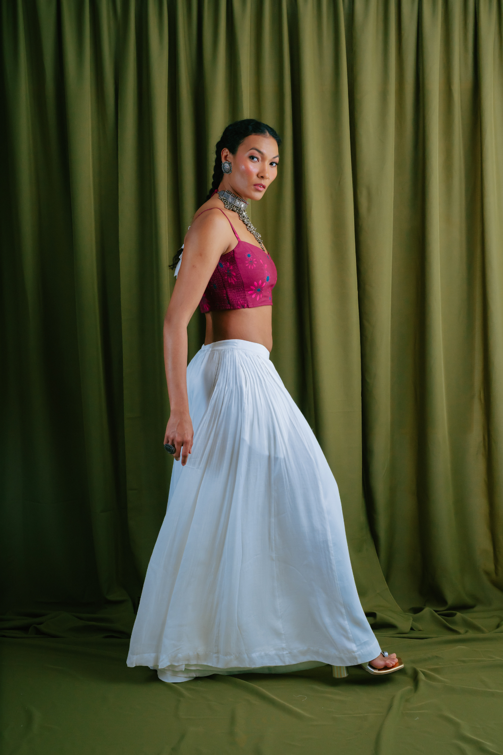 Panelled Pants with Side Gathers