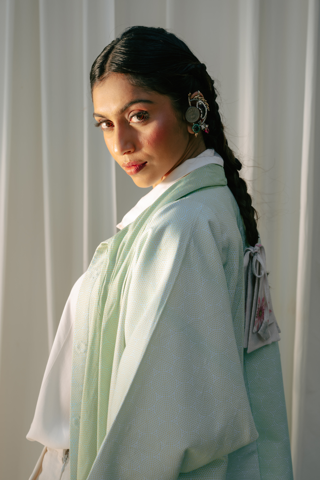 Front Open Long jacket With Bow Tie Detail