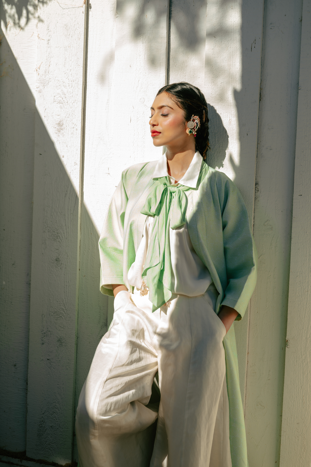 Front Open Long jacket With Bow Tie Detail