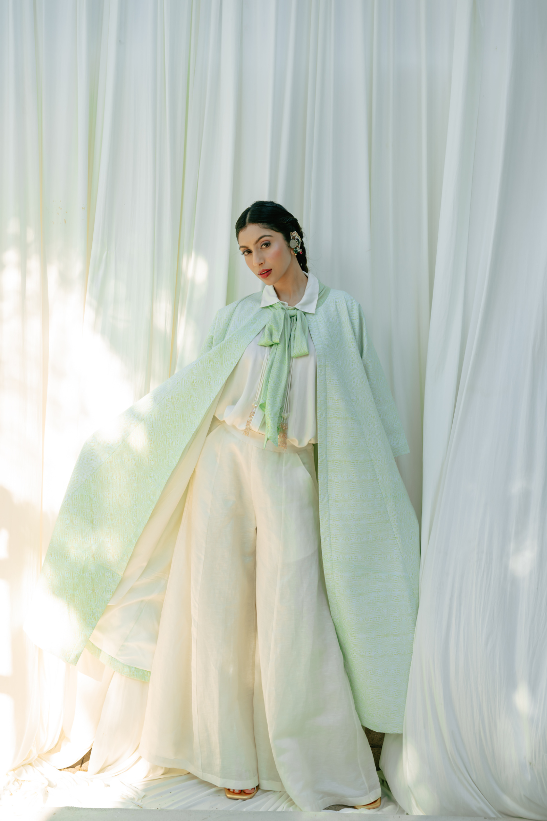 Front Open Long jacket With Bow Tie Detail