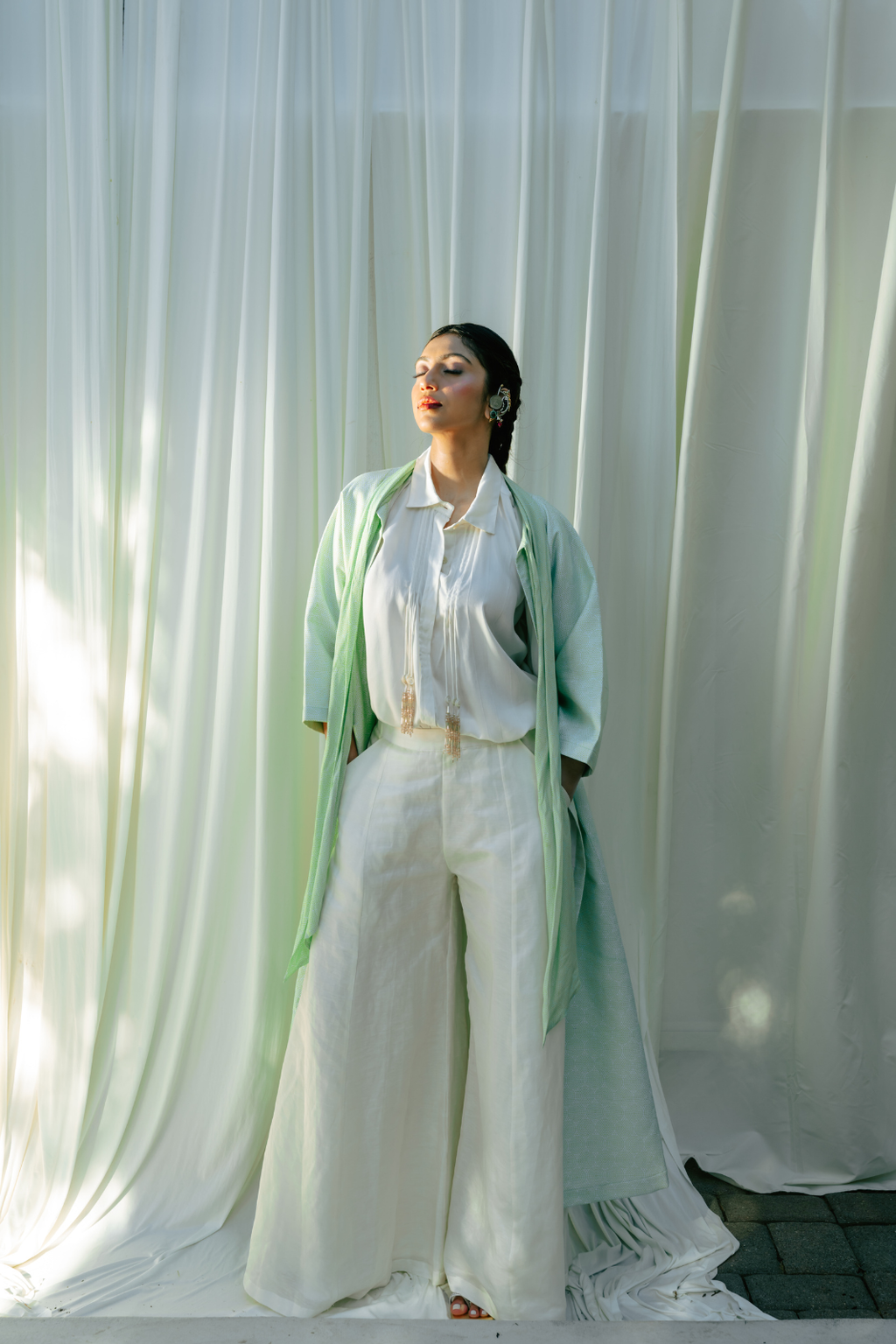 Front Open Long jacket With Bow Tie Detail