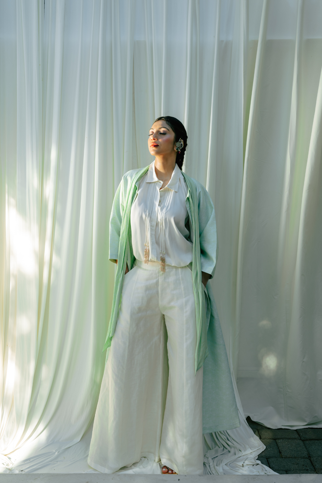 Front Open Long jacket With Bow Tie Detail