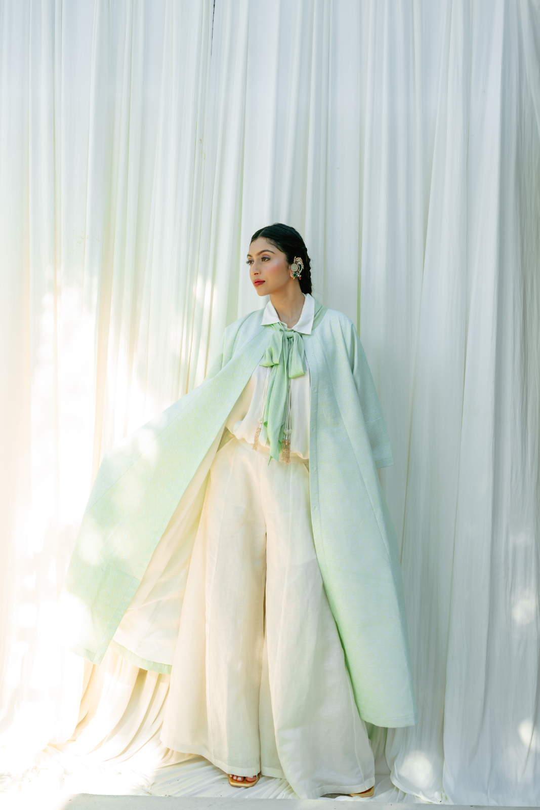 Front Open Long jacket With Bow Tie Detail