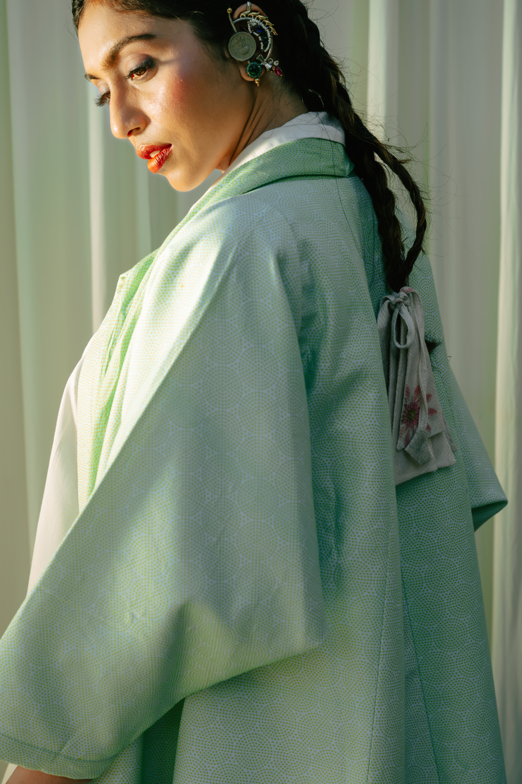 Front Open Long jacket With Bow Tie Detail