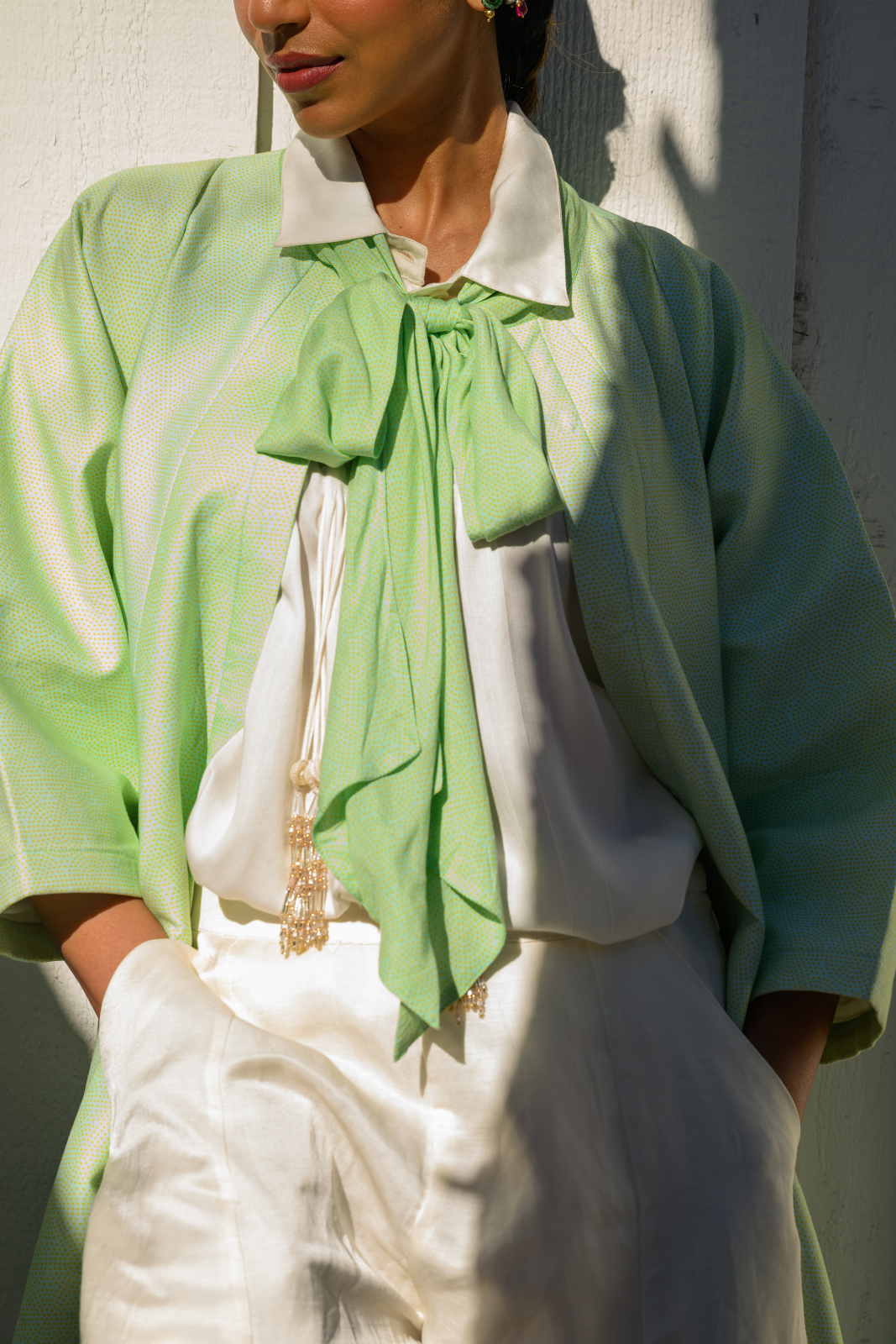 Front Open Long jacket With Bow Tie Detail