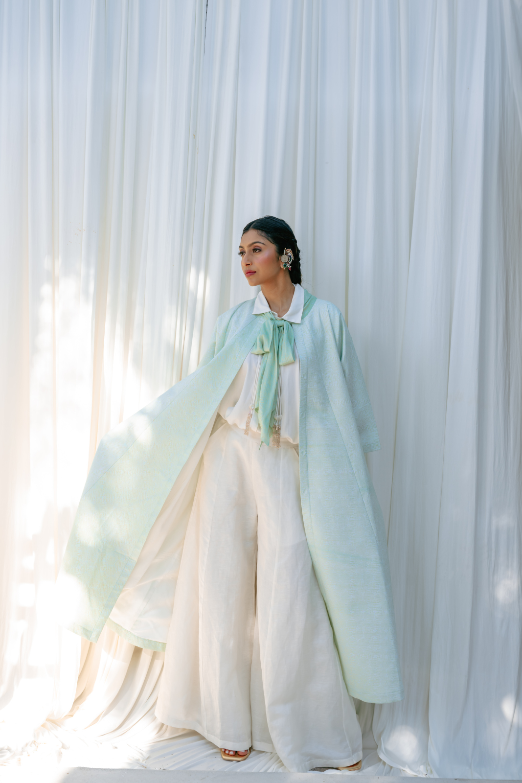 Front Open Long jacket With Bow Tie Detail