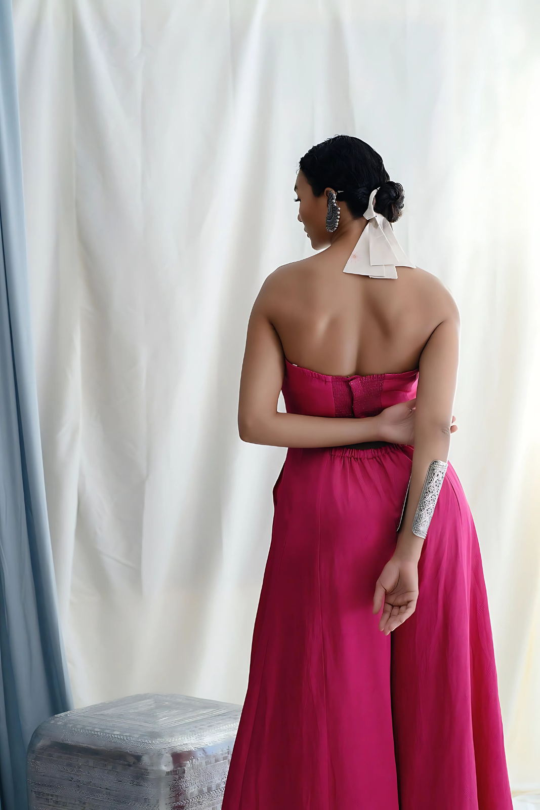 Panelled fit & flare off shoulder jumpsuit