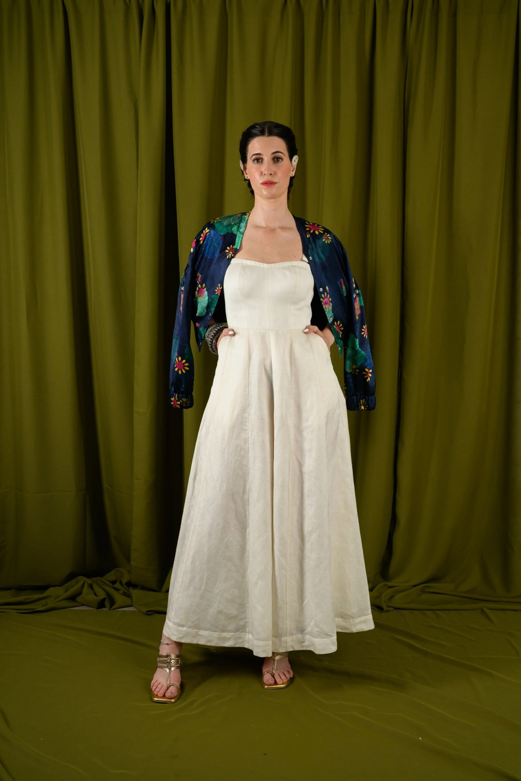 Panelled Fit & Flare Off Shoulder Jumpsuit