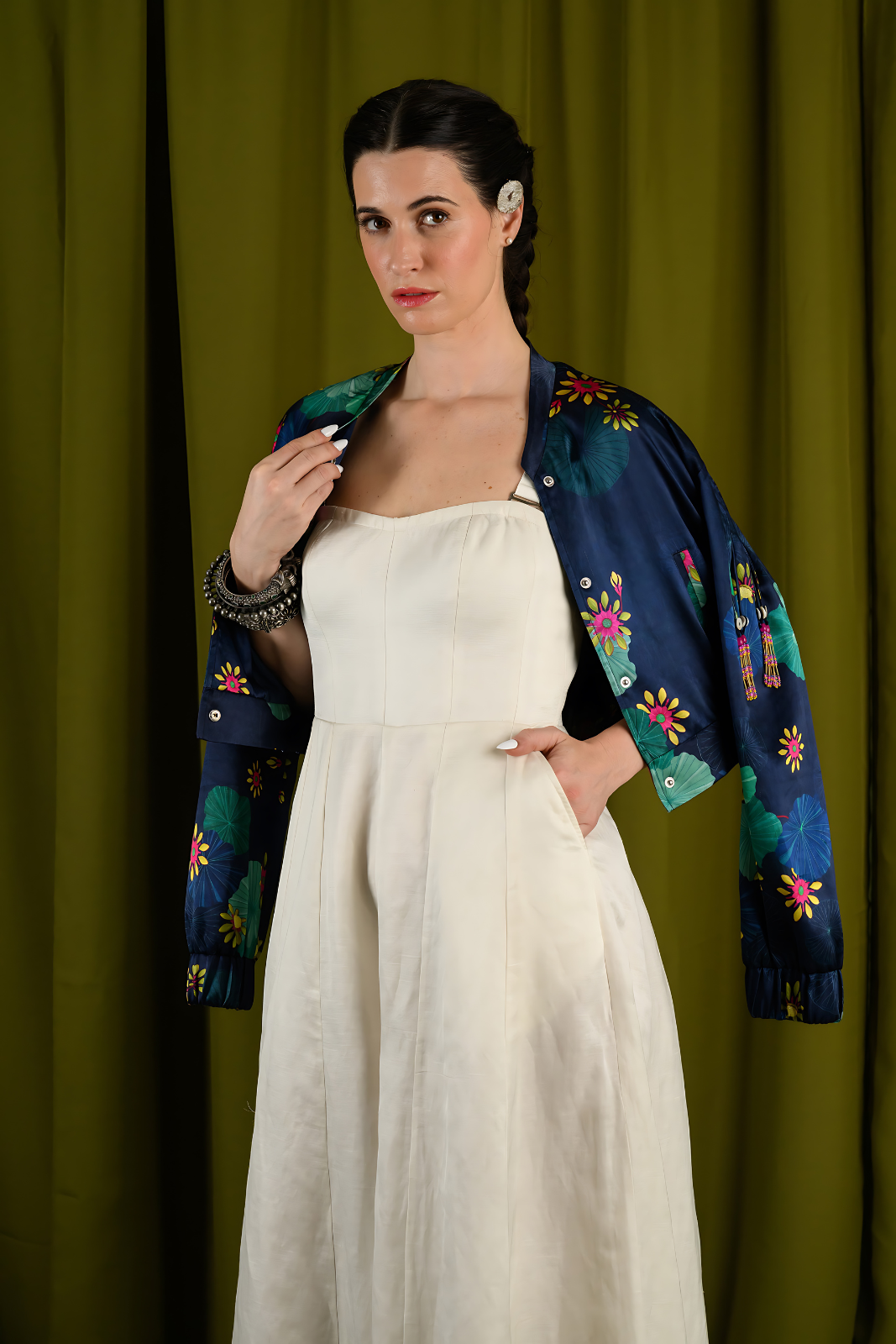 Panelled Fit & Flare Off Shoulder Jumpsuit