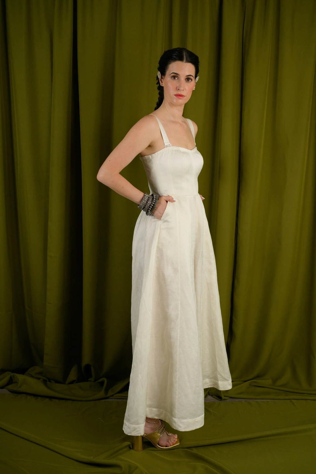 Panelled Fit & Flare Off Shoulder Jumpsuit