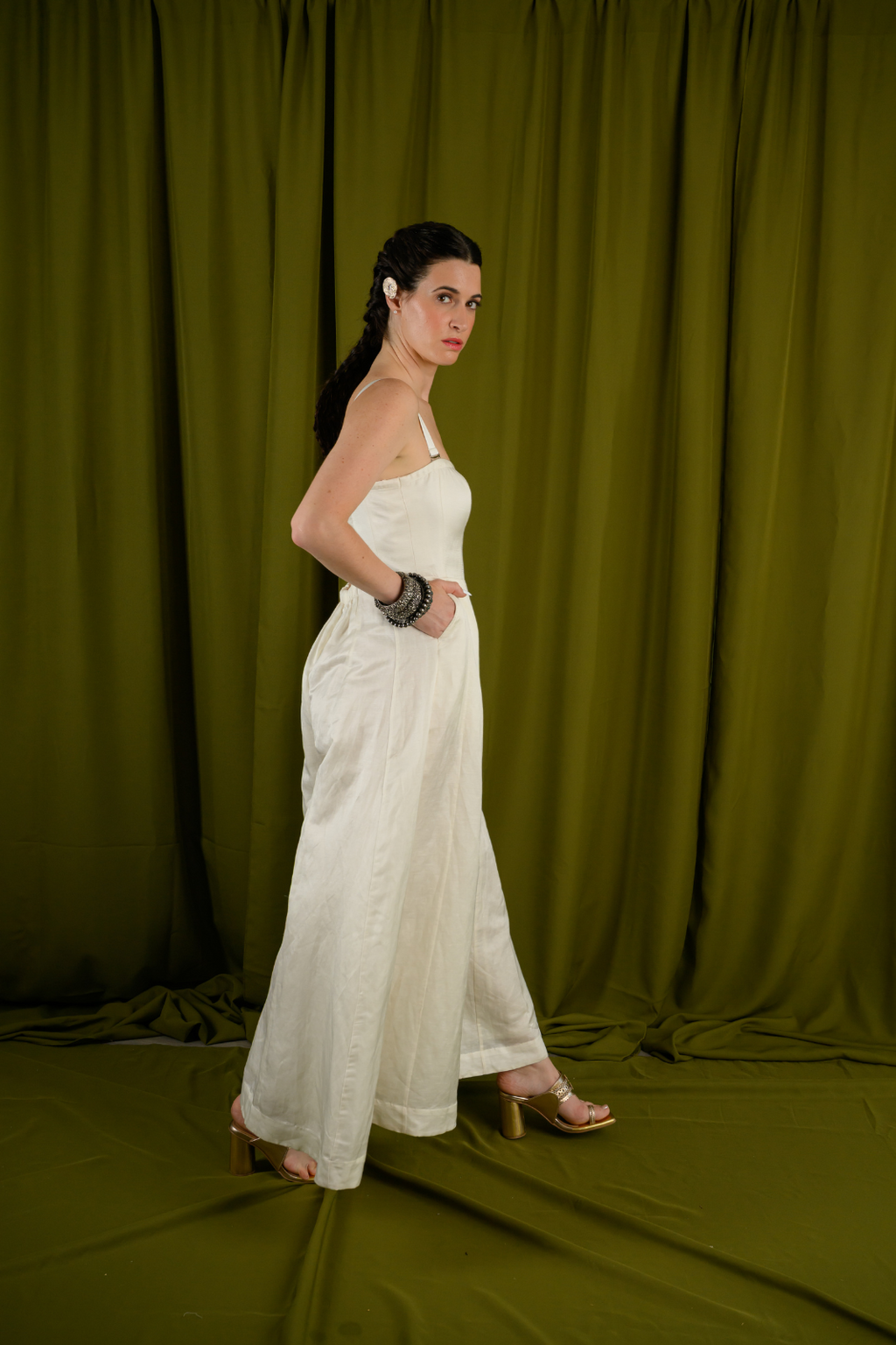 Panelled Fit & Flare Off Shoulder Jumpsuit