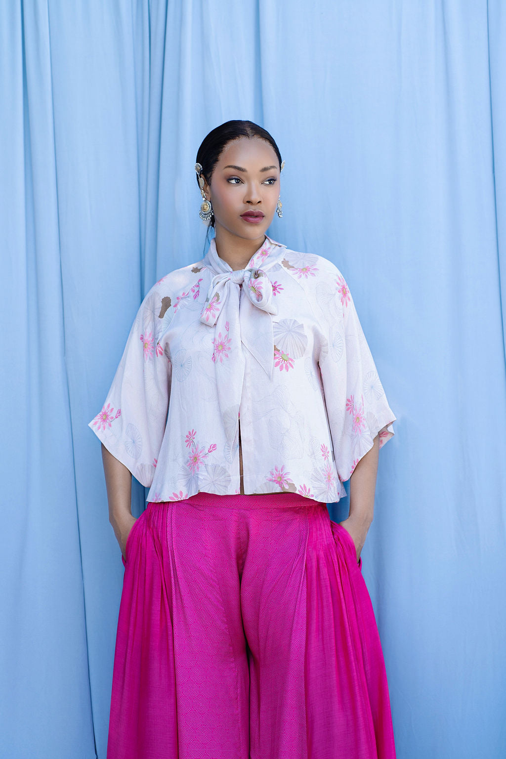 Raglan Sleeve Top With Back Godet Insert