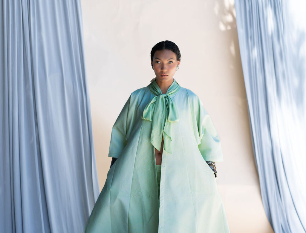 Front Open Long jacket With Bow Tie Detail