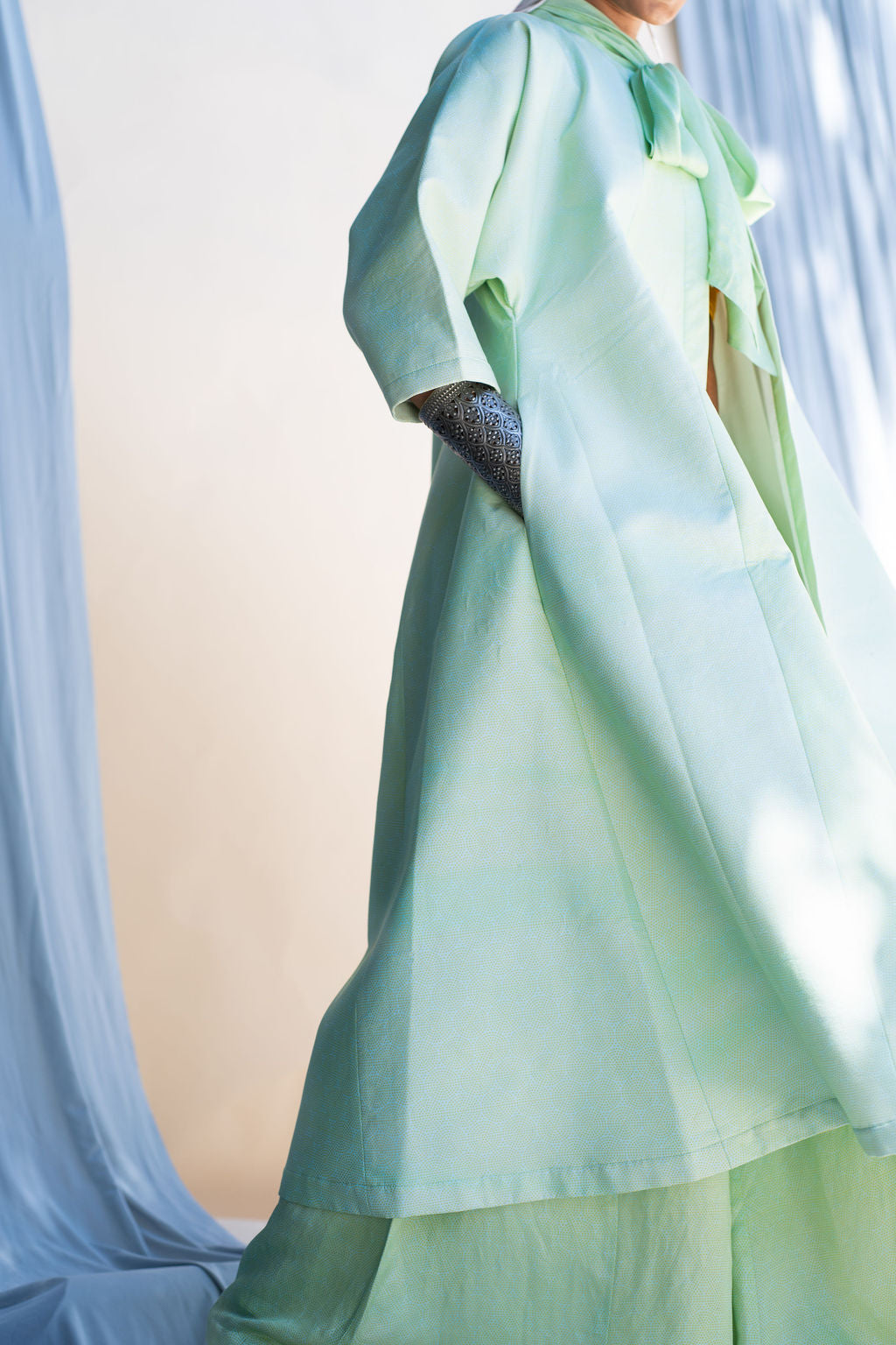 Front Open Long jacket With Bow Tie Detail