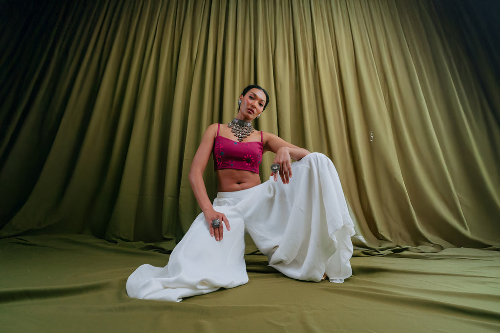 Panelled Pants with Side Gathers