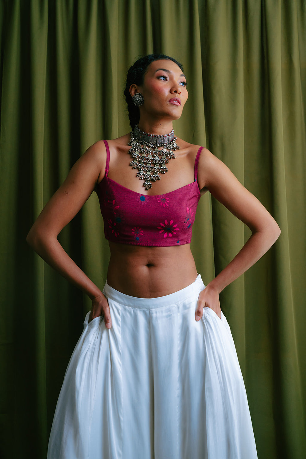 Panelled Pants with Side Gathers