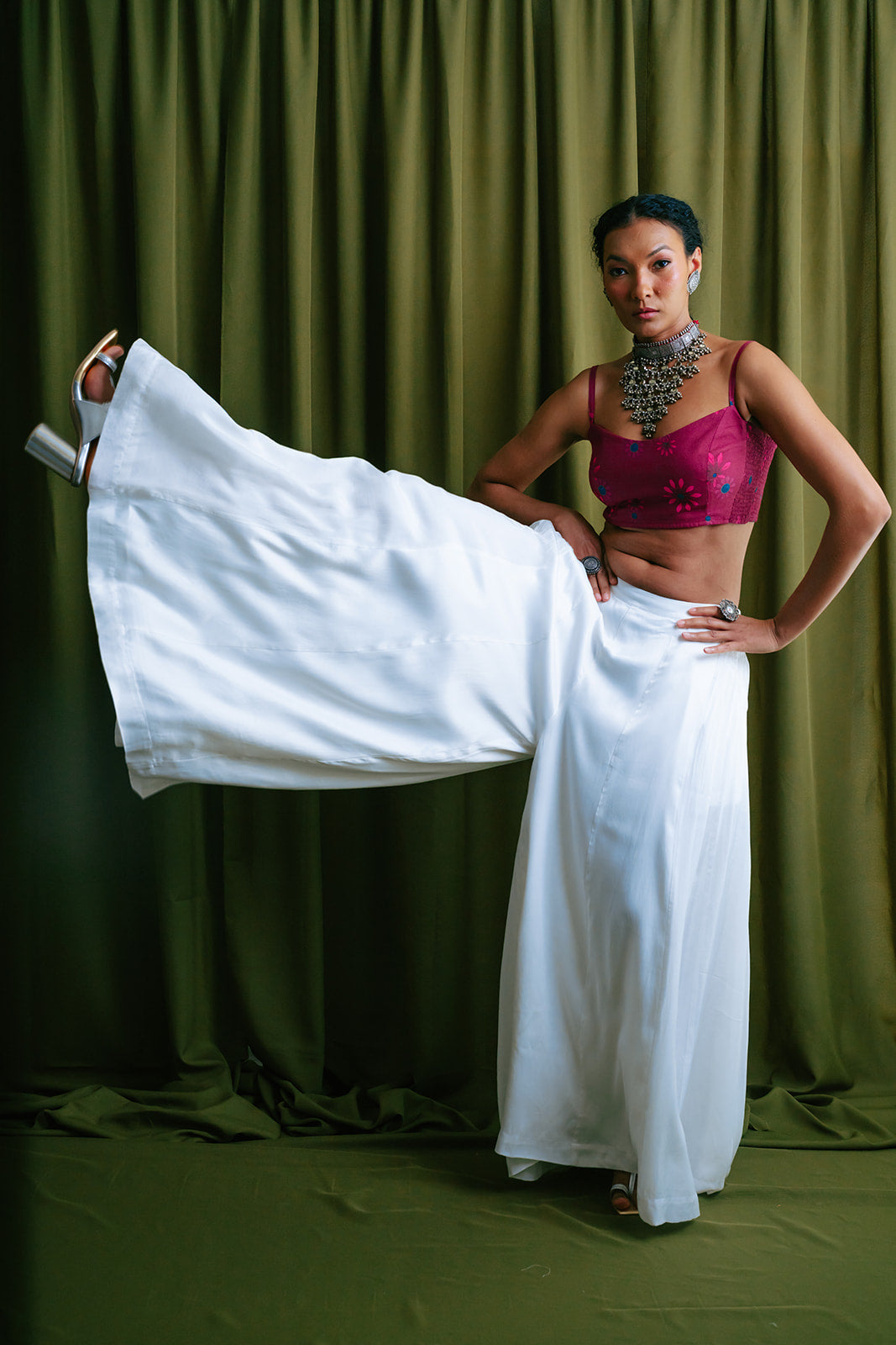 Panelled Pants with Side Gathers