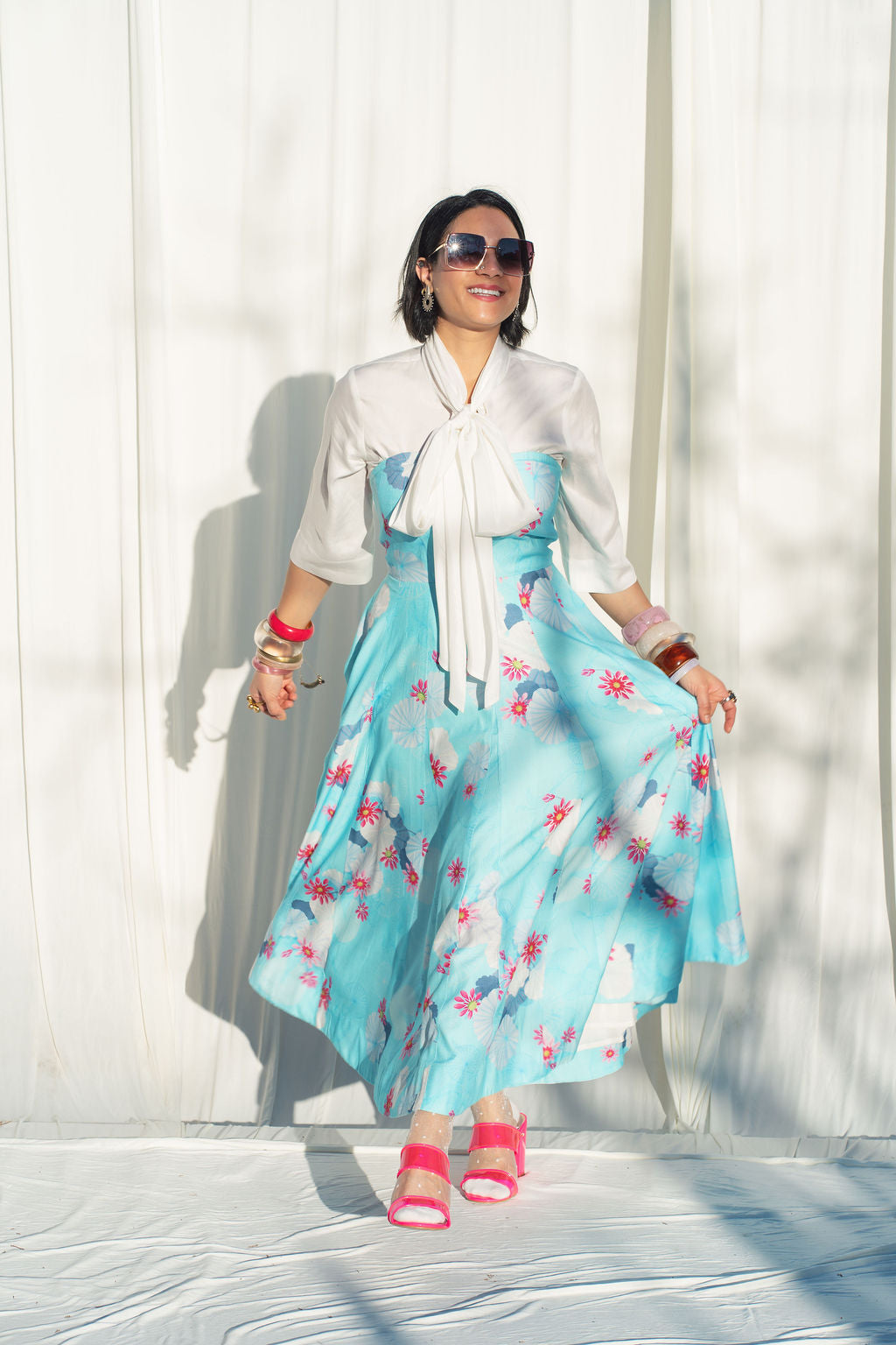 FIT AND FLARE DRESS WITH DETACHABLE STRAPS