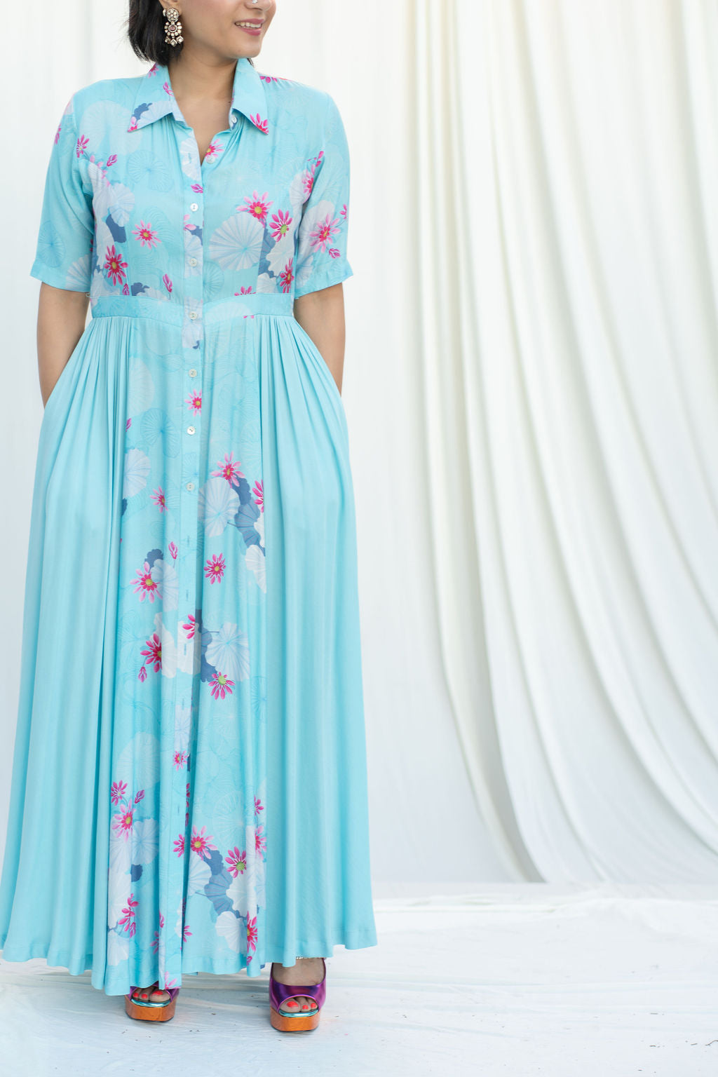 Long Shirt Dress With Side Gathers