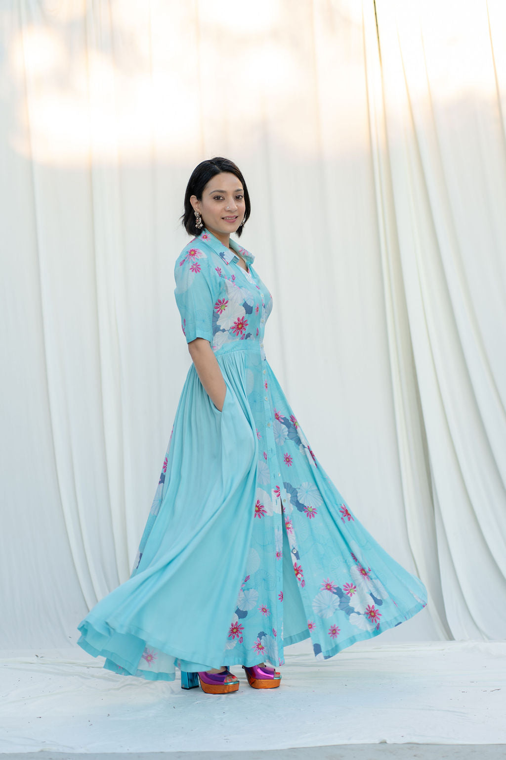 Long Shirt Dress With Side Gathers