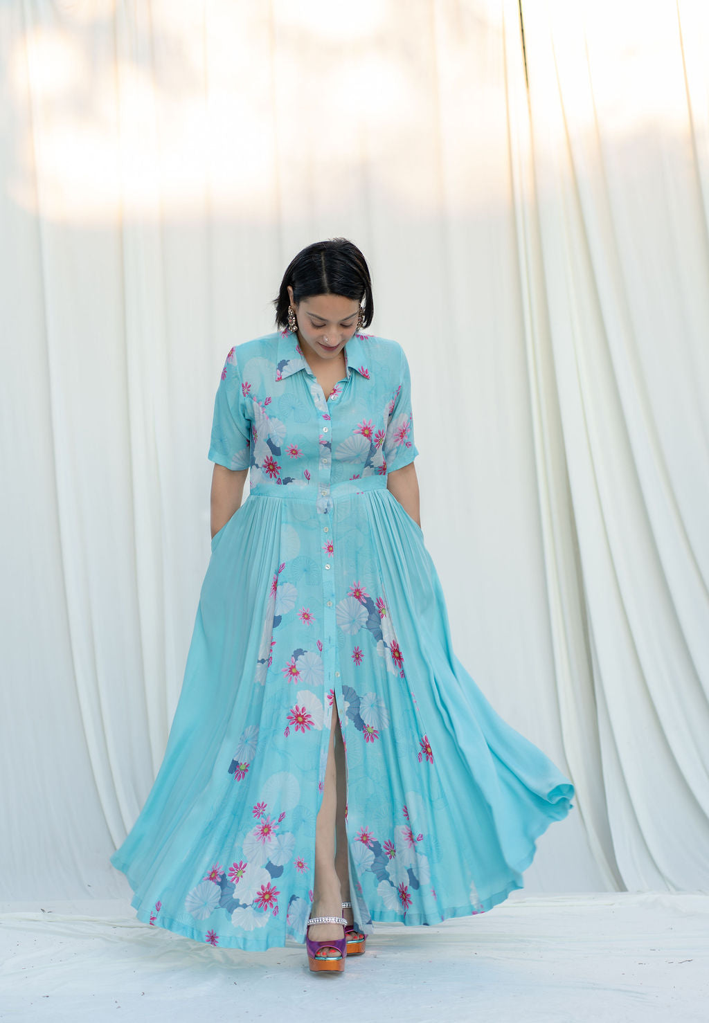 Long Shirt Dress With Side Gathers