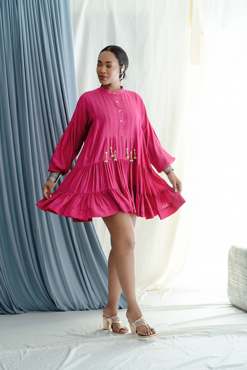 Tiered dress with button down yoke