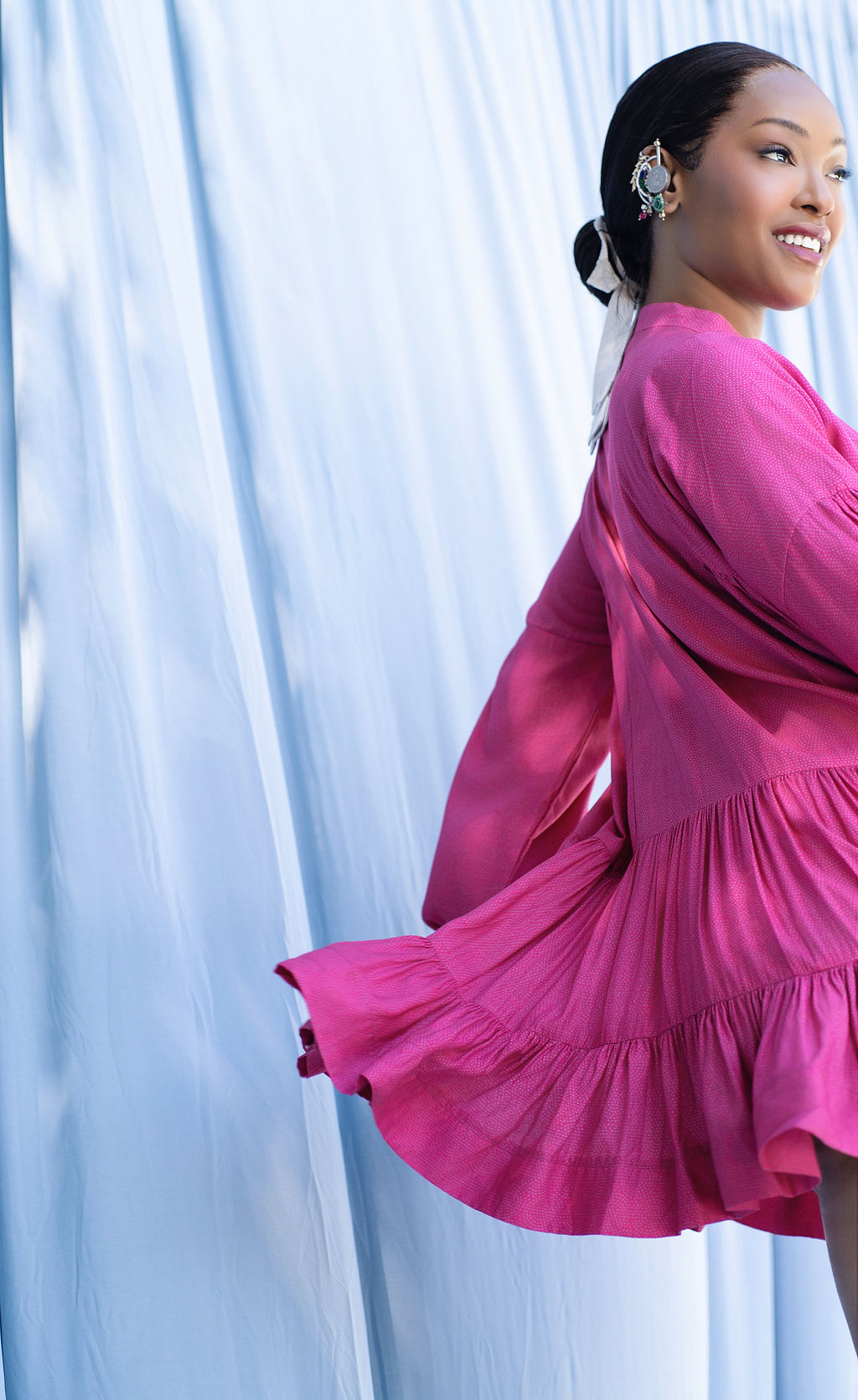 Tiered dress with button down yoke