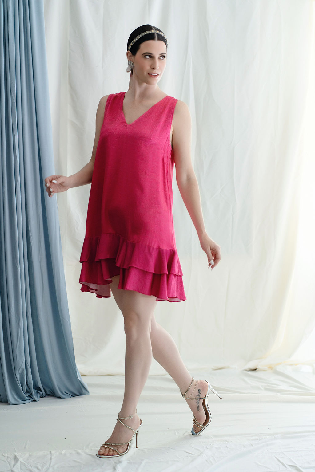 Shift dress with cascade hem