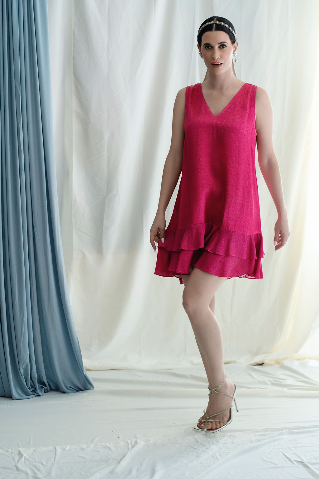 Shift dress with cascade hem