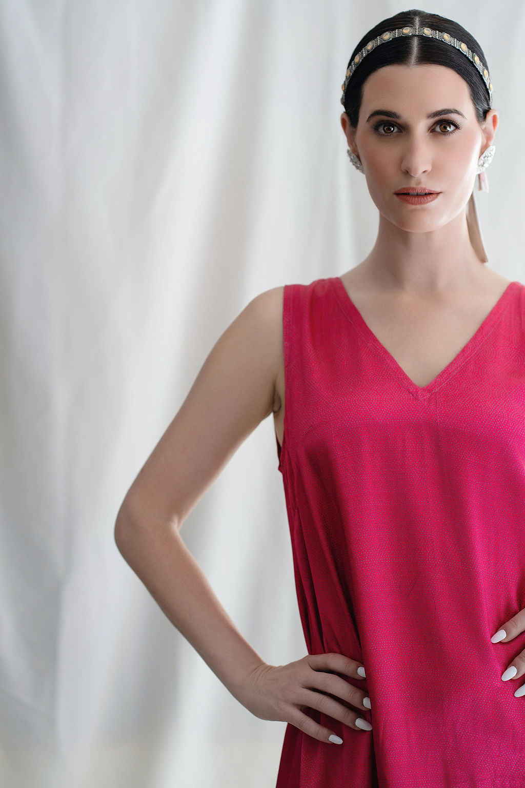 Shift dress with cascade hem