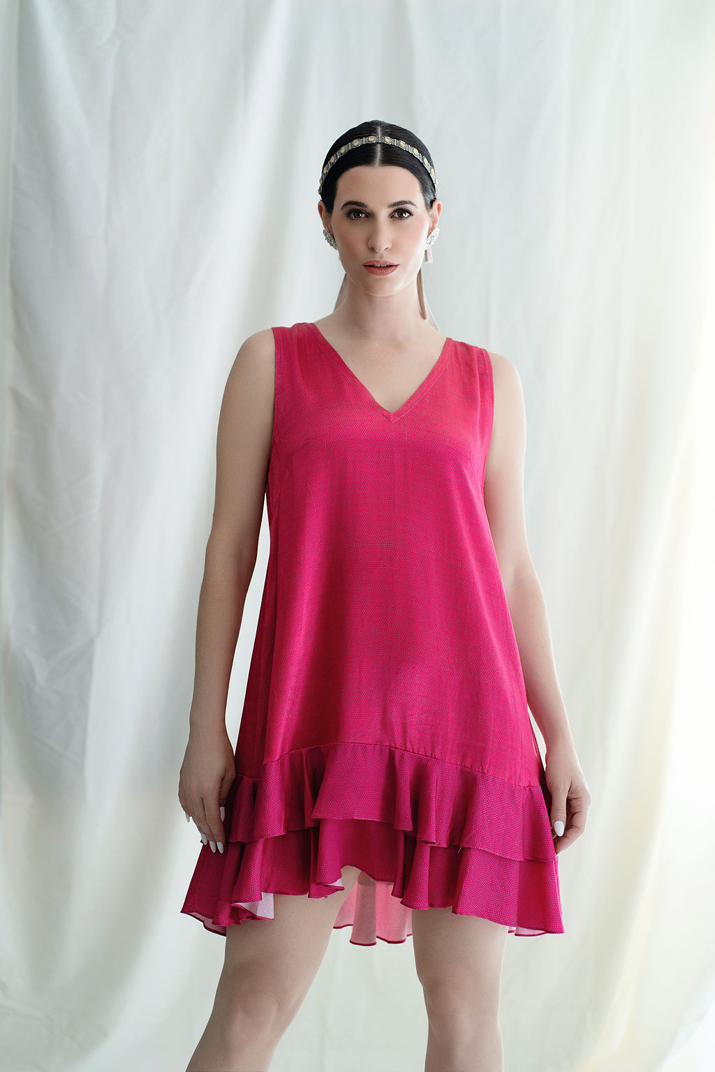 Shift dress with cascade hem