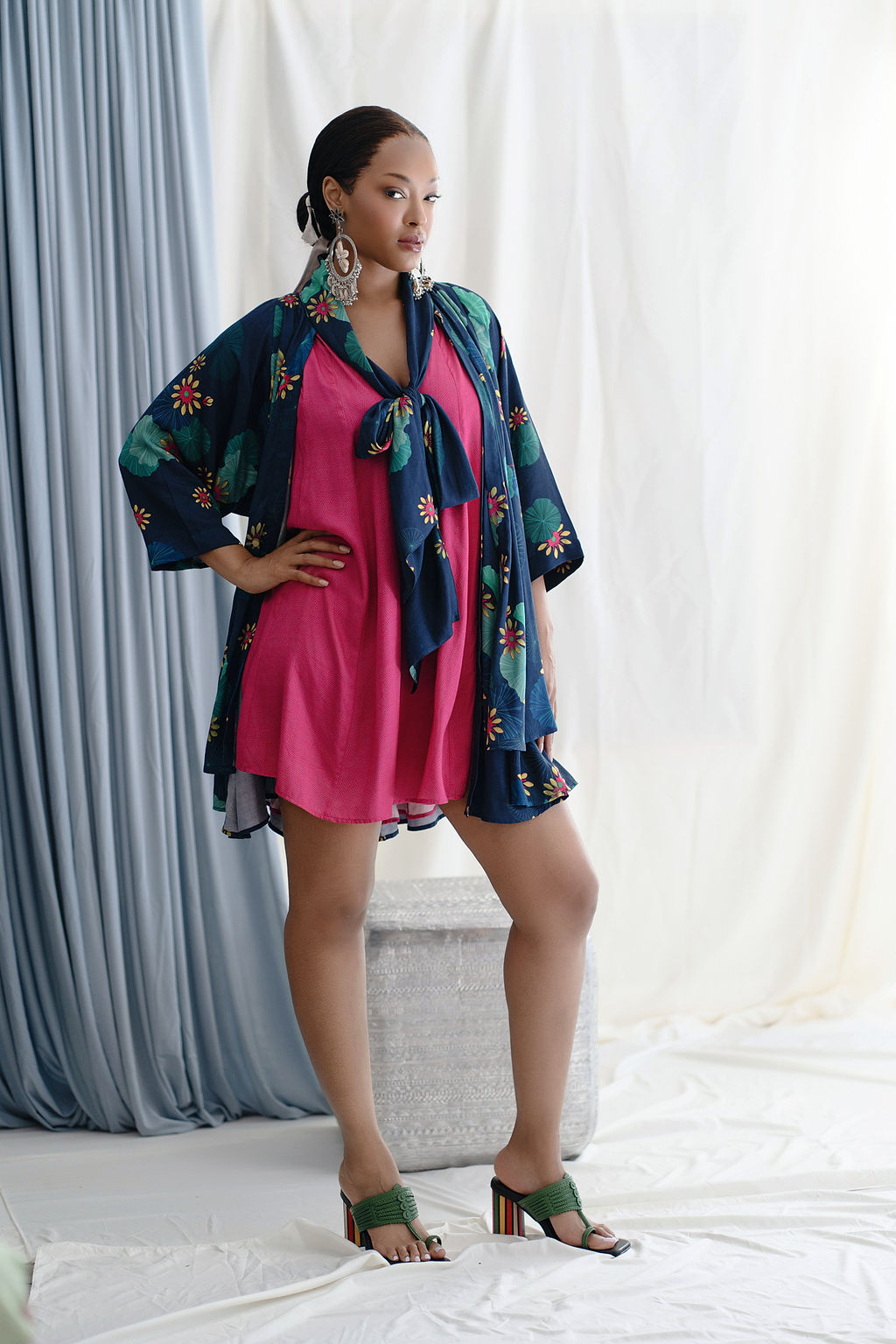 Tiered Flared Dress With Bowtie