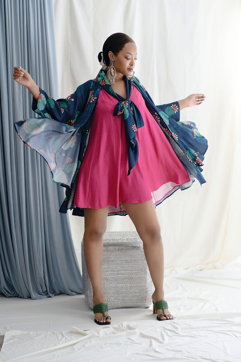 Tiered Flared Dress With Bowtie