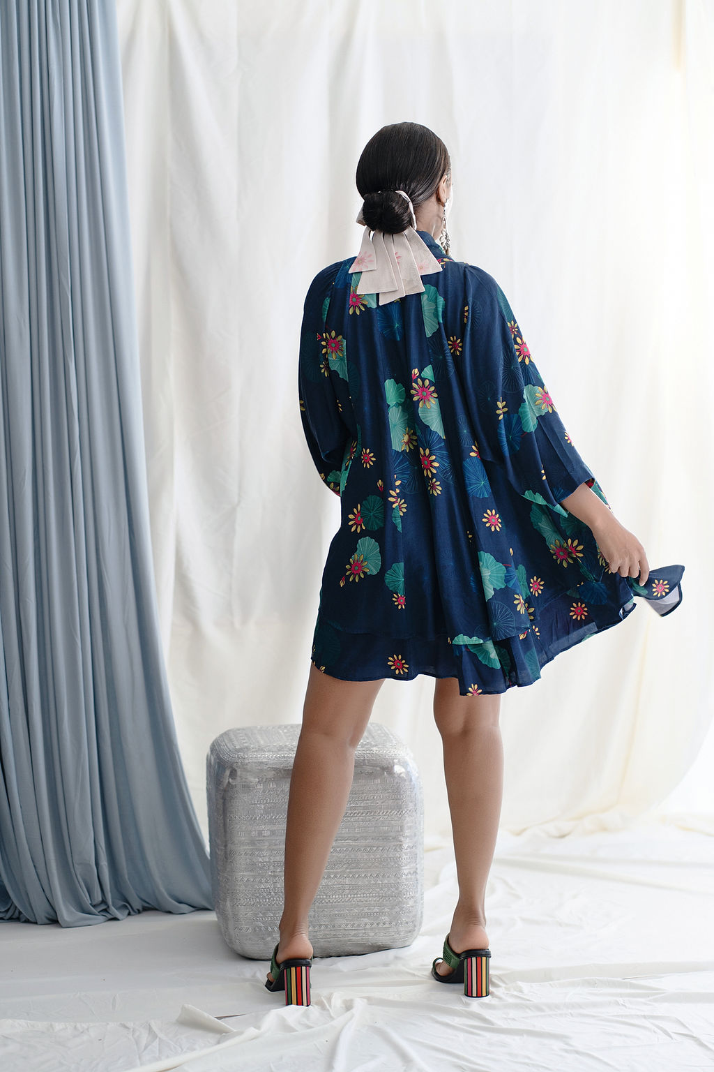 Tiered Flared Dress With Bowtie