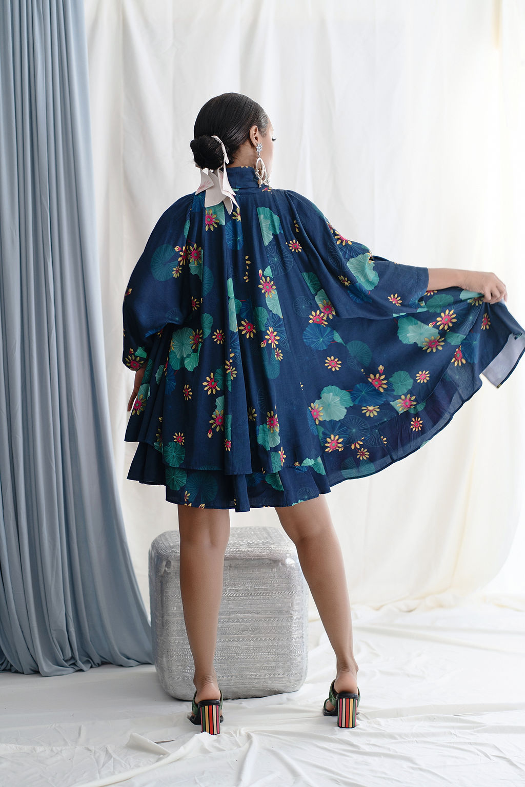 Tiered Flared Dress With Bowtie