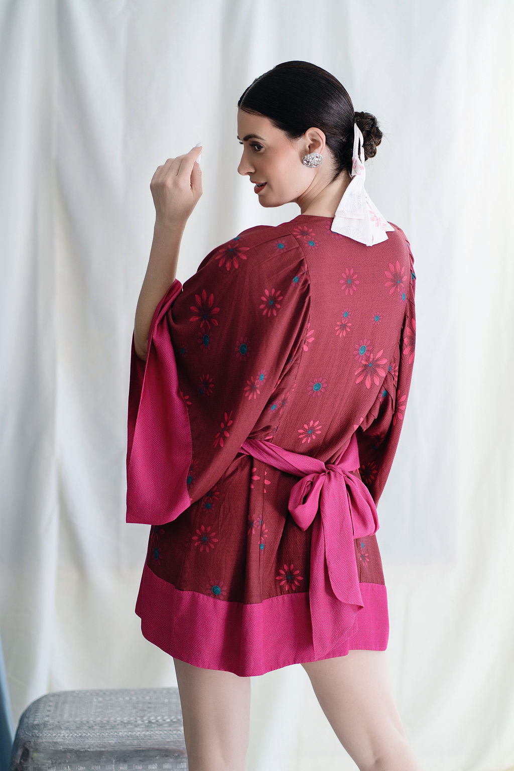 Short Dress With Kimono Sleeve With Tie-Up
