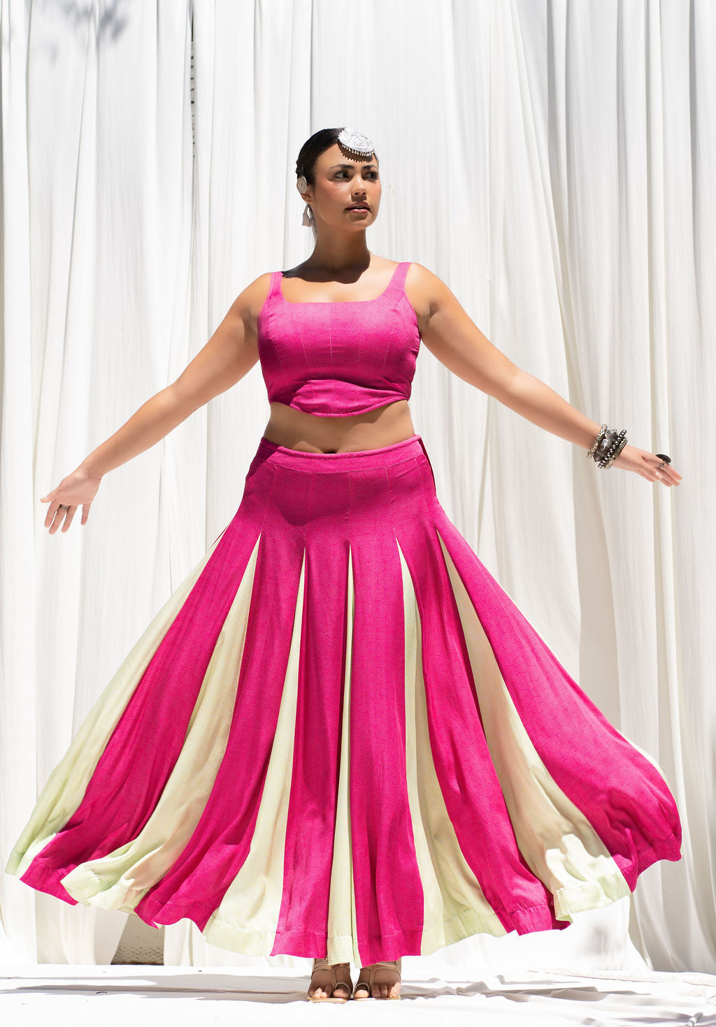 Panelled Skirt With Godet Inserts For Added Flare