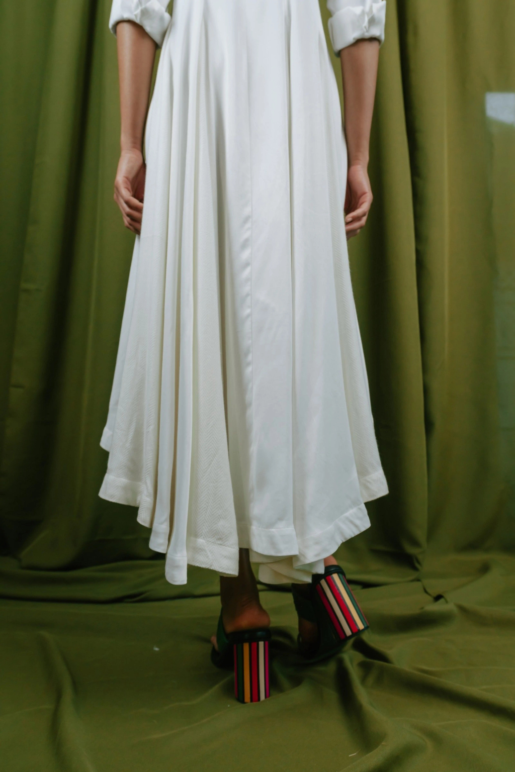 Panelled Asymmetric Hem Dress With Godet Inserts For Added Flare