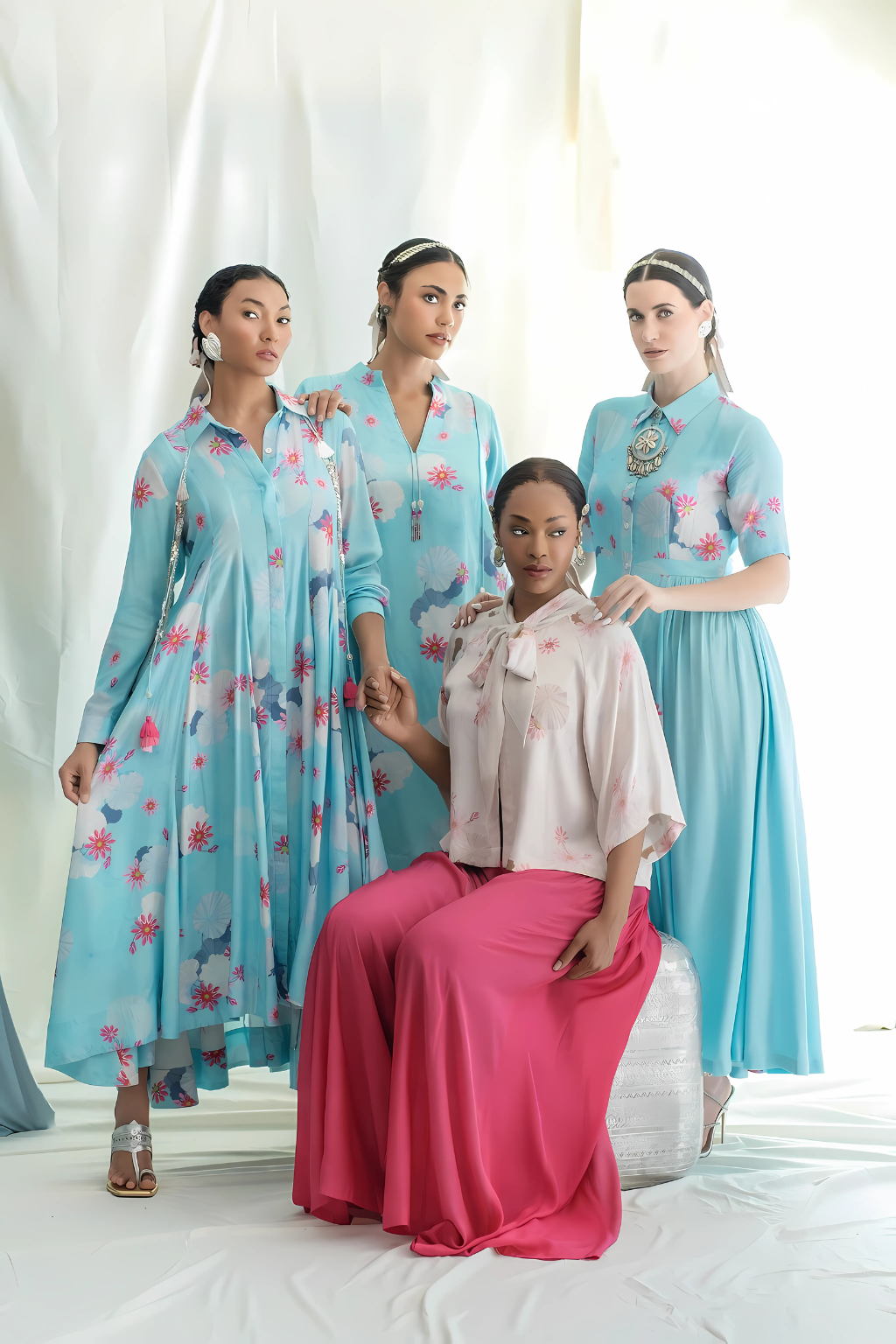 Panelled asymmetric hem dress with godet inserts for added flare