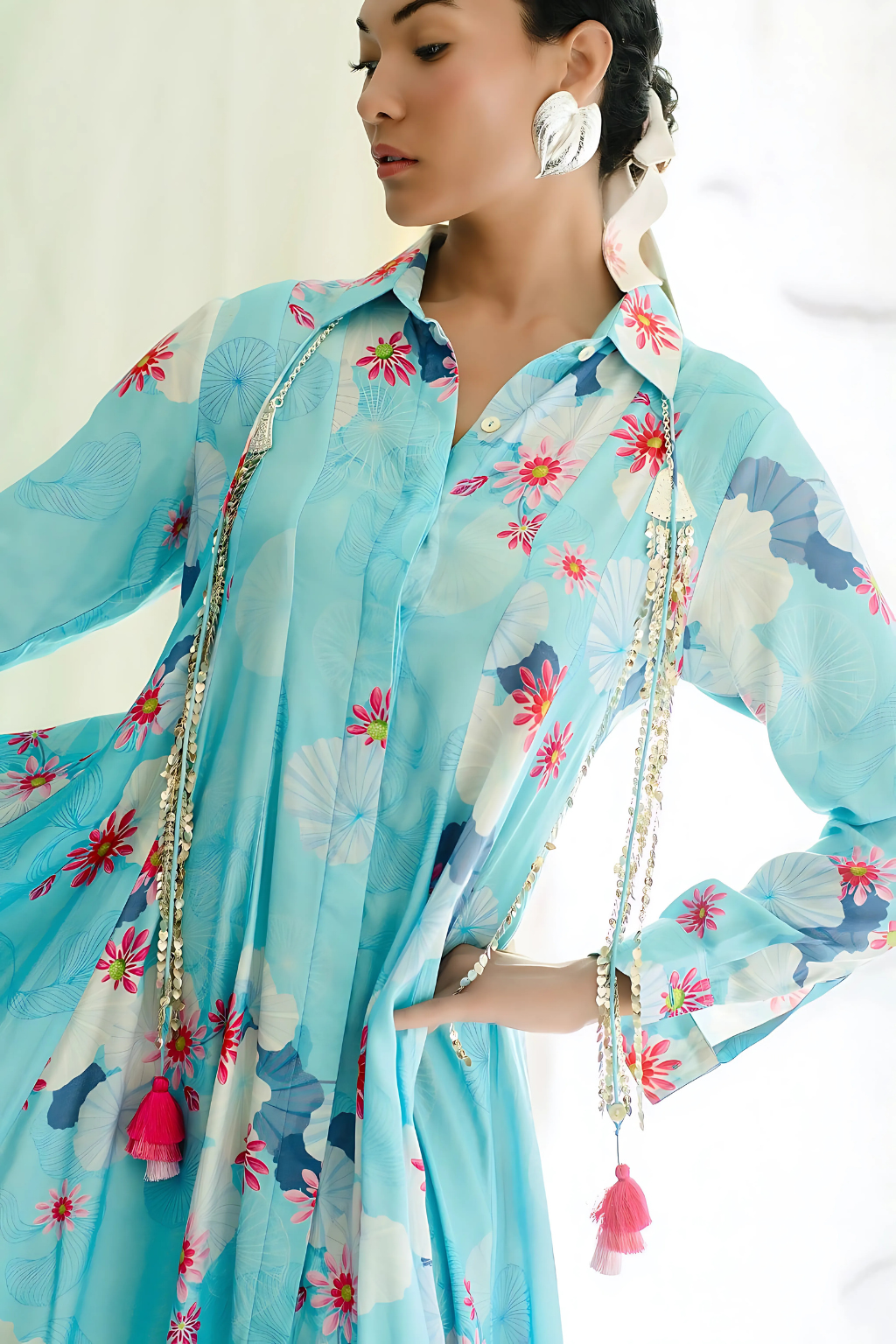 Panelled asymmetric hem dress with godet inserts for added flare