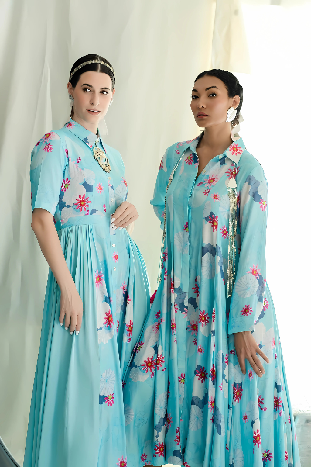 Panelled asymmetric hem dress with godet inserts for added flare