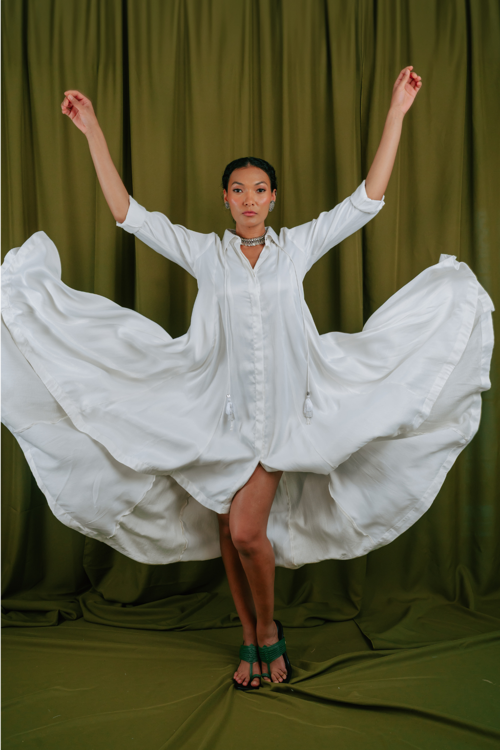 Panelled Asymmetric Hem Dress With Godet Inserts For Added Flare