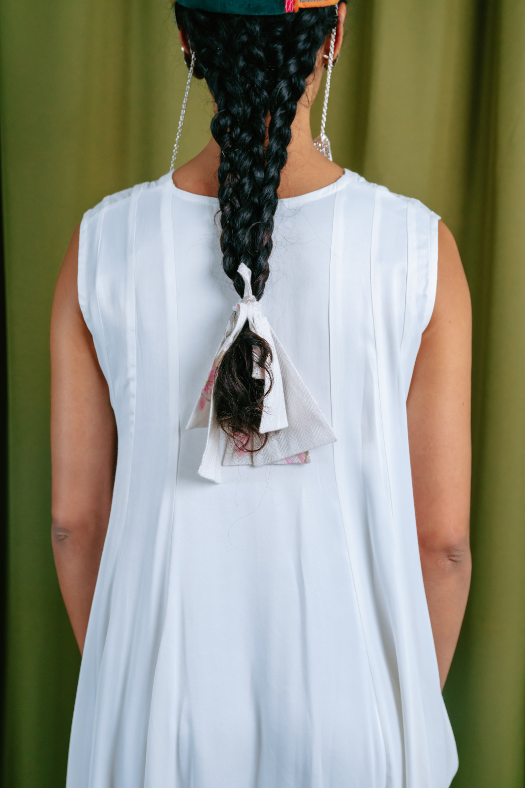 Ivory Angular Panelled Dress With Flare, tassel Detail And Pockets