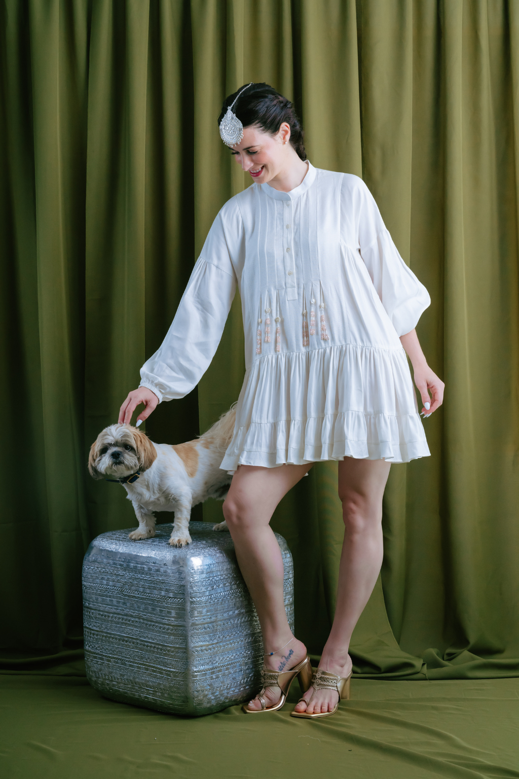 Tiered Dress with Button Down Yoke