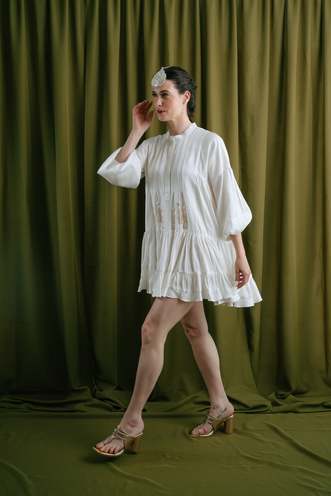 Tiered Dress with Button Down Yoke