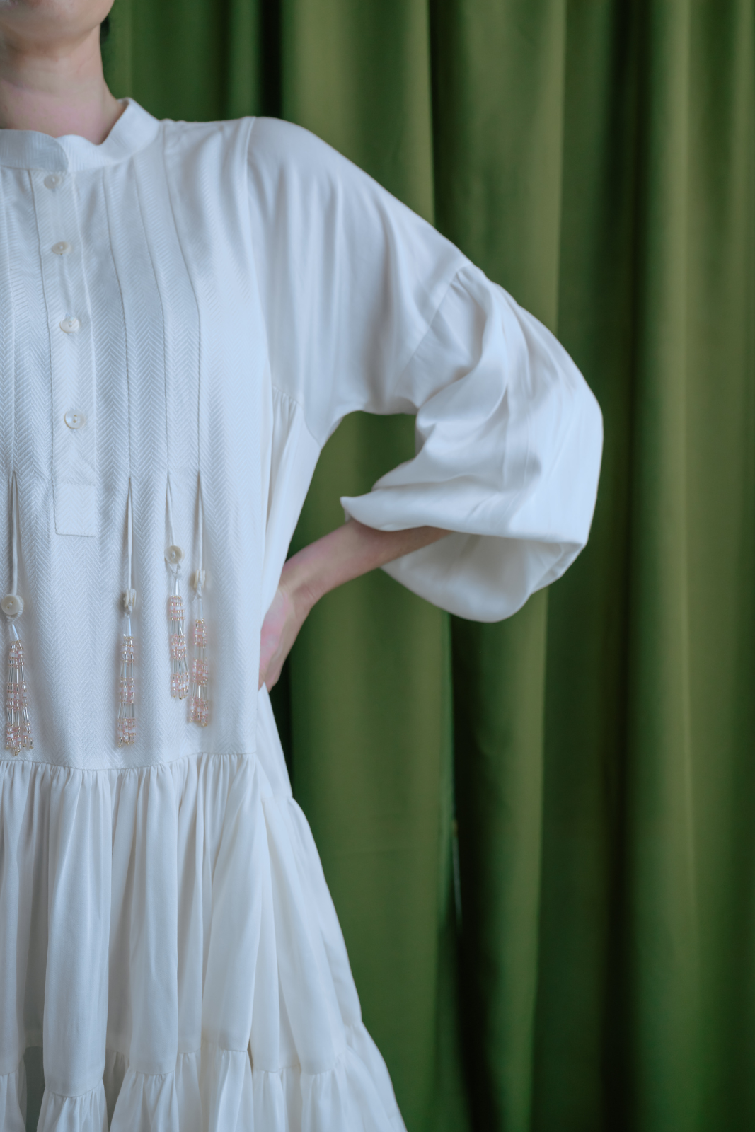 Tiered Dress with Button Down Yoke