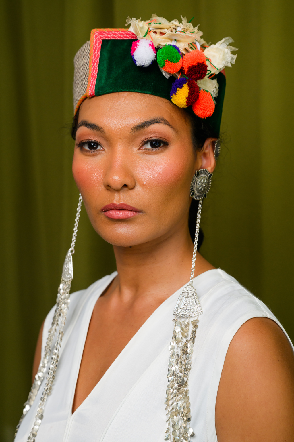 Ivory Angular Panelled Dress With Flare, tassel Detail And Pockets