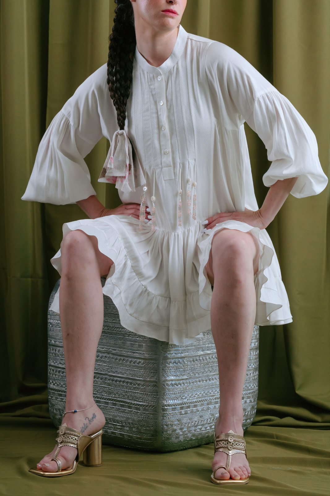 Tiered Dress with Button Down Yoke