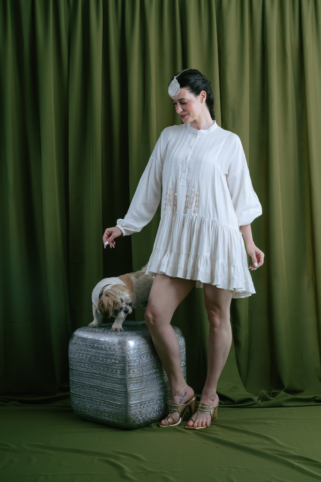 Tiered Dress with Button Down Yoke