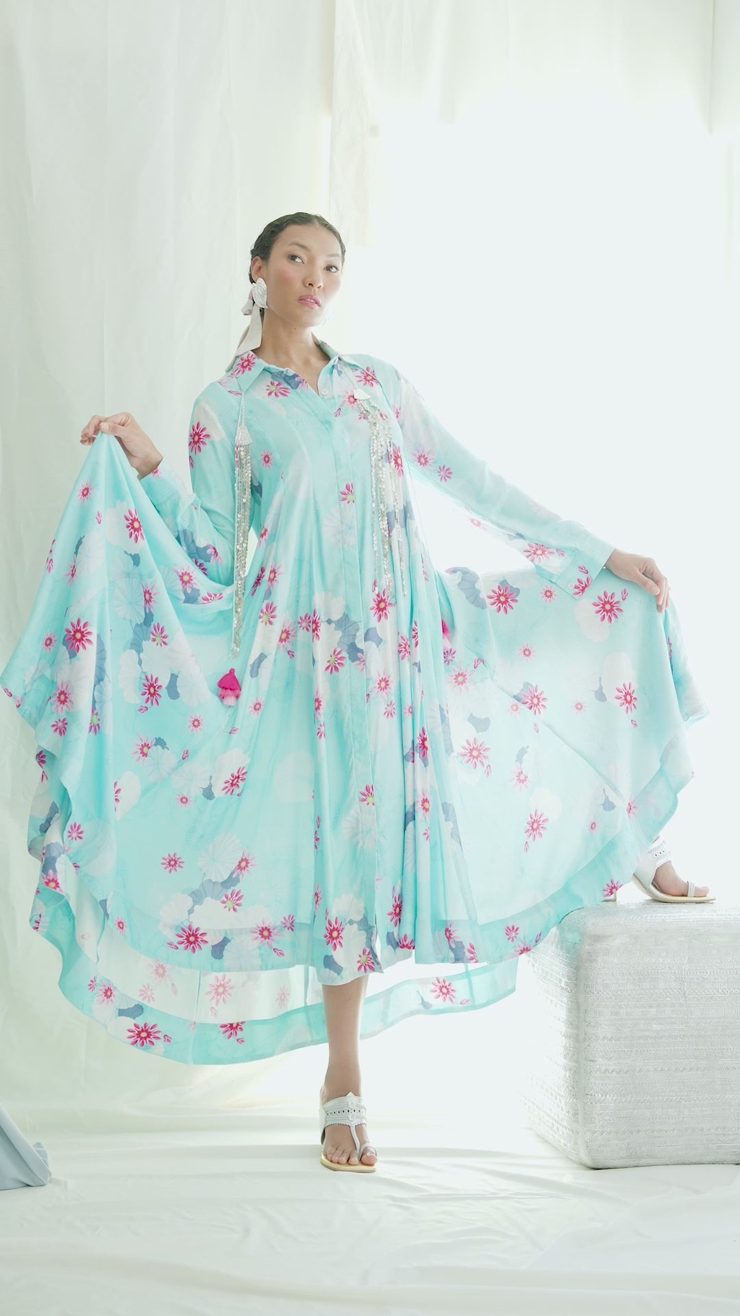 Panelled asymmetric hem dress with godet inserts for added flare